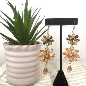 Elegant Gold and Brown Floral Drop Earrings